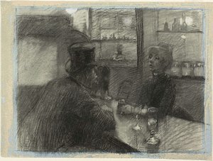 Bar på kaféet i rue de Rome, ca 1886 (kol och vit krita på blått vävt papper)