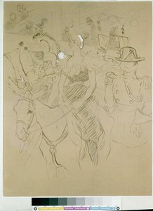 Karneval vid Moulin Rouge: ingången till Cha-u-kao, ca 1896 (kina bläck med pensel, pennor och vitt på papper) av Henri de Toulouse Lautrec