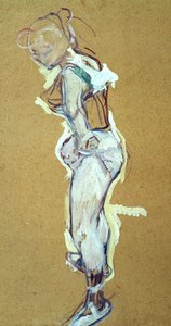 Trapetskonstnär som justerar sin skjorta av Henri de Toulouse Lautrec