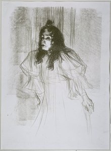 Porträtt av May Belfort (May Egan) med två figurer och ett piano Miss May Belfort (originaltitel)
