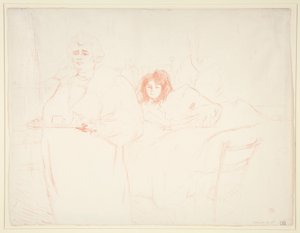 Kvinna med en bricka, frukost, Madame Baron och Mademoiselle Popo (Kvinna med en bricka, frukost, Madame Baron och Mademoiselle Popo), från serien Elles av Henri de Toulouse-Lautrec