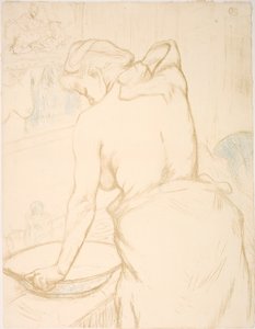 Frau, die sich wäscht, die Toilette