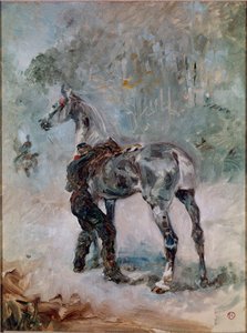 Gunner sadlar sin häst. Målning av Henri de Toulouse-Lautrec (1864-1901) av Henri de Toulouse Lautrec