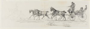 Hästdragen vagn föregås av ensam ryttare (recto); Man rider häst med ett täcke och skisser av huvuden, hästar och triumfbåge (verso) av Henri de Toulouse Lautrec