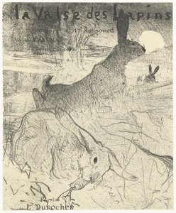 Omslag till notblad med sång La Valse des Lapins med kaniner i landskap La Valse des lapins (titel på objekt) av Henri de Toulouse Lautrec