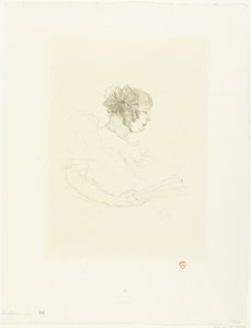 Porträtt av skådespelerskan Luce Myrès med fläkt Luce Myres i profil av Henri de Toulouse Lautrec