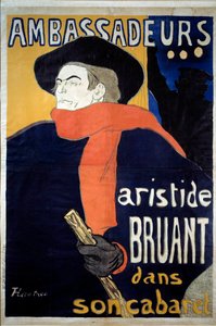 Affisch för det spektakulära av Aristide Bruant (1851-1925), fransk låtskrivare. "" Ambassadörer - Aristide Sparrow i sin kabaré "". Litografi av Henri de Toulouse-Lautrec (1864-1901). 1892. Dim 1,41 x 0,98 m Bryssel, musee d