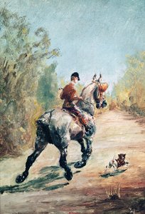 Travryttare med en liten hund, 1879