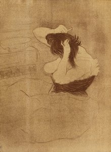 Kvinna som kammar sitt hår - La Coiffure, tallrik VII från Elles; Woman Combing Her Hair - Frisyren, skylt VII från Elles, 1896 av Henri de Toulouse Lautrec