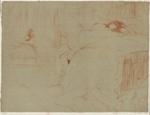 Kvinna liggande på rygg, Lassitude, tallrik tio från Elles av Henri de Toulouse Lautrec