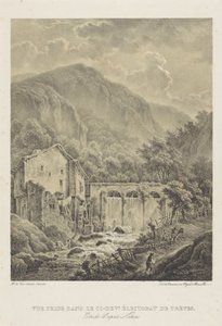 Berglandskap med vattenkvarn nära Trier Vue prisdans le ci dev. Éctorat de trèves (titel på objekt) av Henri van Assche