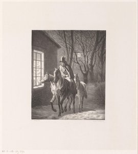 Man till häst rider förbi huset av Henri van Seben