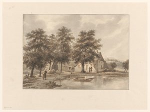 Utsikt över en gård vid vattnet av Henricus Franciscus Wiertz (signed by artist)