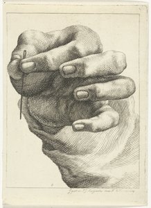Studie av en hand med en nål mellan tumme och pekfinger av Henricus Wilhelmus Couwenberg