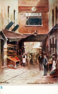 Gamla London: Ship Tavern Passage, Leadenhall Market (färglitografi) av Henrie Pitcher