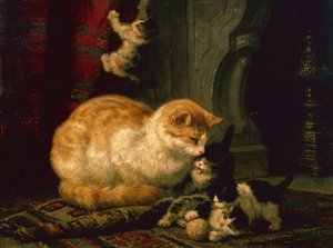 Kattungar på lek (olja på panel)