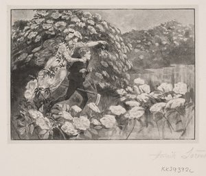 Illustration för H. C. Andersen: "Hyldemother" av Henrik Arnold Hamilkar Sørensen