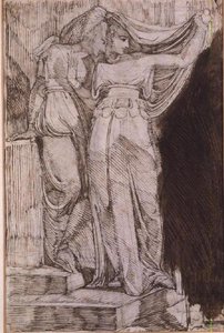 Två kvinnliga figurer som står på trappor, Rom, maj 1787 av Johann Heinrich Füssli