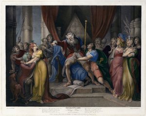 Scen från Shakespeares King Lear (akt I, scen I) (färgad gravyr)