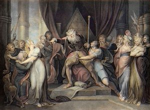 Shakespeare - Kung Lear - Kung Lear - Akt I Scen I. - Kung Lear kastar ut sin dotter Cordelia - gravyr efter Henry Fuseli