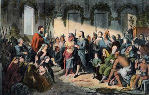 Giftermålet mellan Pocahontas och John Rolfe i Jamestown 1614 av Henry (after) Brueckner