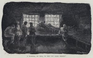 En kamera, eller cell, i Ust Kara-fängelset (litho) av Henry (after) Sandham