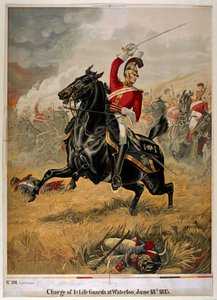 The Charge of the 1st Life Guards at Waterloo, publicerad c.1890 (chromolitho) av Henry A. Payne