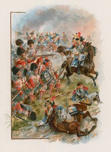Square of the 42nd Highlanders anklagade av franska kurassier vid Quatre Bras, 16 juni 1815 (chromolitho) av Henry A. Payne
