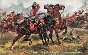 The Kings Horse, nu den 1:a (Kings) Dragoon Guards, Slaget vid Dettingen, juni 1743 av Henry A. Payne