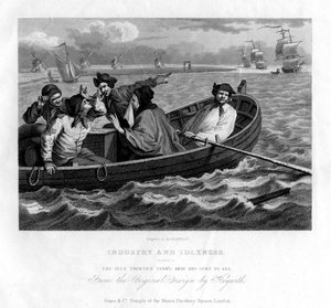 Den sysslolösa lärlingen vände sig bort och skickades till sjöss, skylt V of Industry and Idleness, 1833. av Henry Adlard