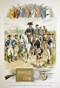 American Flags, Uniforms, Currency & Arms of the Revolution, illustration från "Young People