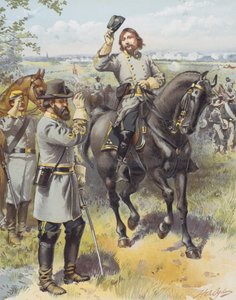 General Pickett tog order om att anfalla från General Longstreet, slaget vid Gettysburg, 3 juli 1863 (färg litho)