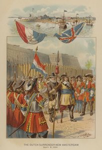 Holländarna kapitulerar New Amsterdam, 8 september 1664 (chromolitho) av Henry Alexander (after) Ogden