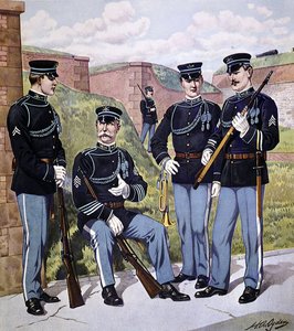 U.S.S. infanteri helklänning 1902-07 beväpnad med amerikanskt magasinsgevär modell 1903 (färg litho) av Henry Alexander (after) Ogden