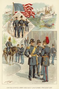 United States Army and Navy Uniforms, Present Day (litho i färg) av Henry Alexander (after) Ogden