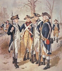Infanteriuniformer från den (amerikanska) kontinentala armén 1779-83 (akvarell på papper)