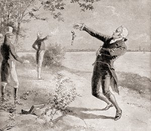 Burr?-Hamilton-duellen den 11 juli 1804, från The History of Our Country, publicerad 1905