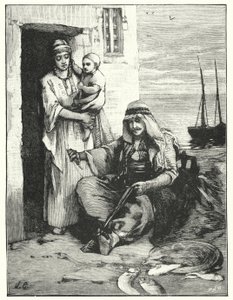 En fiskare lagar sina nät, Tiberias hav (litho) av Henry Andrew Harper