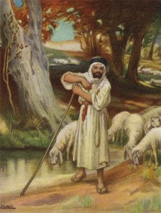 En herde och hans flock vid Banias (färg litho)