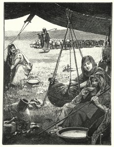 Tältliv i öst, kärnande mjölk (litho)