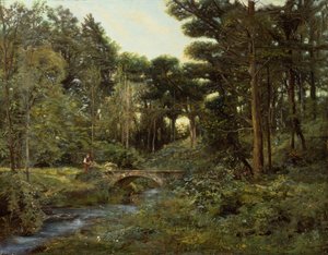 Skogbevuxen landskap (olja på duk) av Henry Arthur Bonnefoy