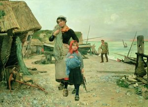 Fiskare som återvänder med sina nät, Etretat av Henry Bacon