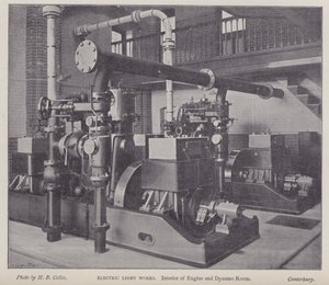 Interiör i motor- och dynamorum, Electric Light Works, Canterbury, Kent (s/v foto) av Henry Beauchamp Collis