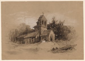 Kyrka i ett landskap, 1800-tal.