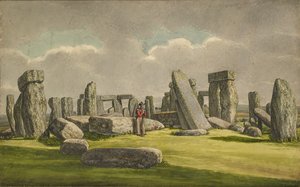 Stonehenge från W.S.W., visar ruiner med soldat, 1824-1839 av Henry Browne