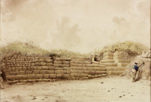 Husgårdar, ca 1848 (penna och akvarell på papper)