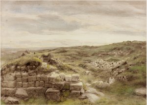 Husgårdar, ca 1848 (penna och akvarell på papper)