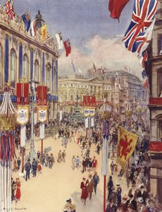 Piccadilly Circus, London (färg litho)