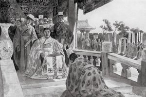 Han Yu presenterar sitt minnesmärke (litografi) av Henry Charles Seppings Wright