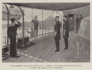 Lord Rosebery kommer ombord på HMS Caesar, i Neapel, på väg mot Malta, för att träffa amiralitetets Lords av Henry Charles Seppings Wright